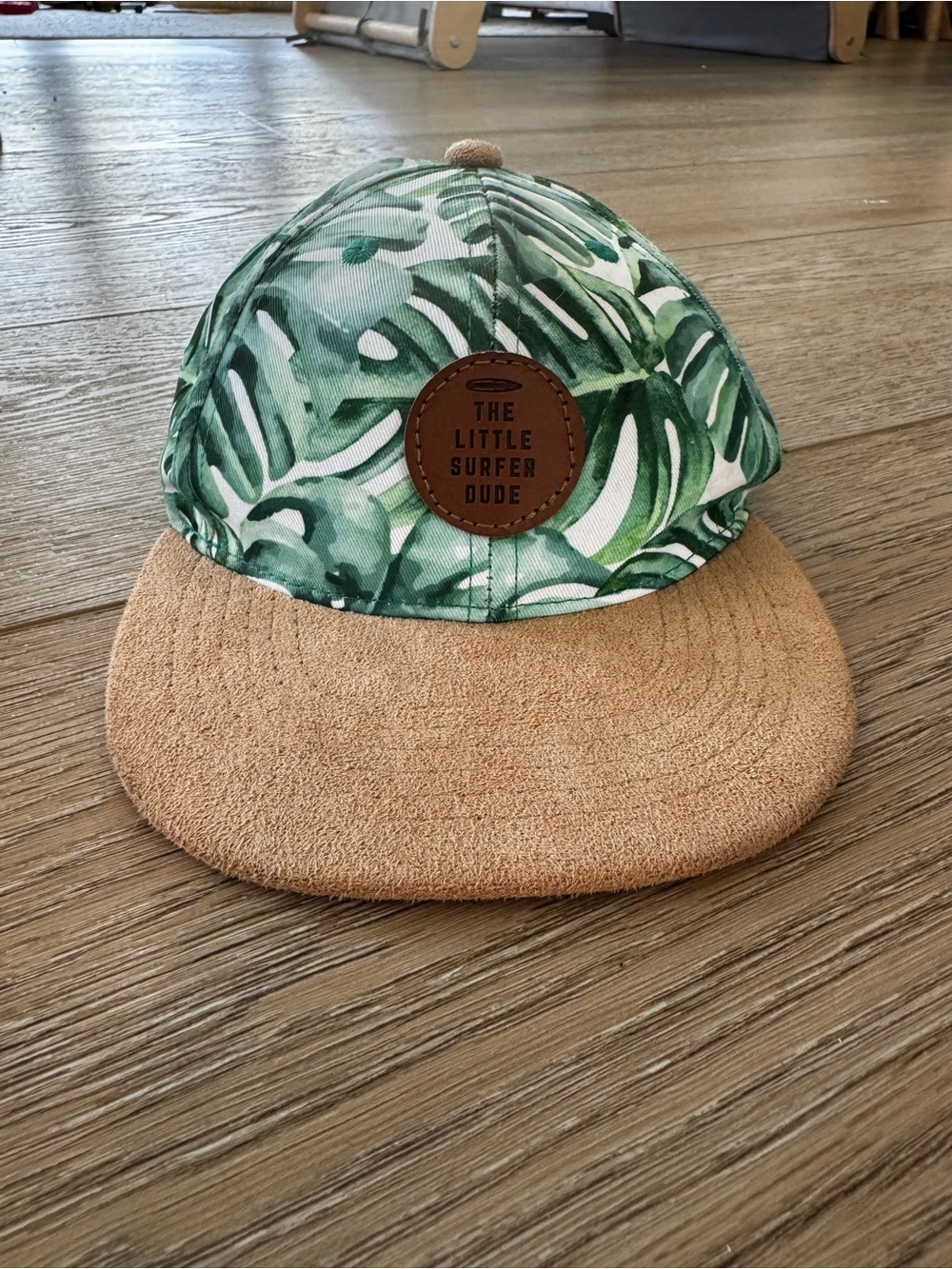 The Little Surfer Dude Kids Palm Print Hat in Green and Tan